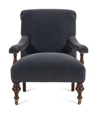 An English Velvet Upholstered Open Armchair