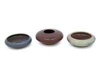 Three Porcelain Monochrome Glazed Circular Brush Washers
