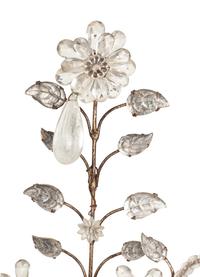 A Pair of French Silvered-Metal, Glass and Rock Crystal Two-Light Candelabra