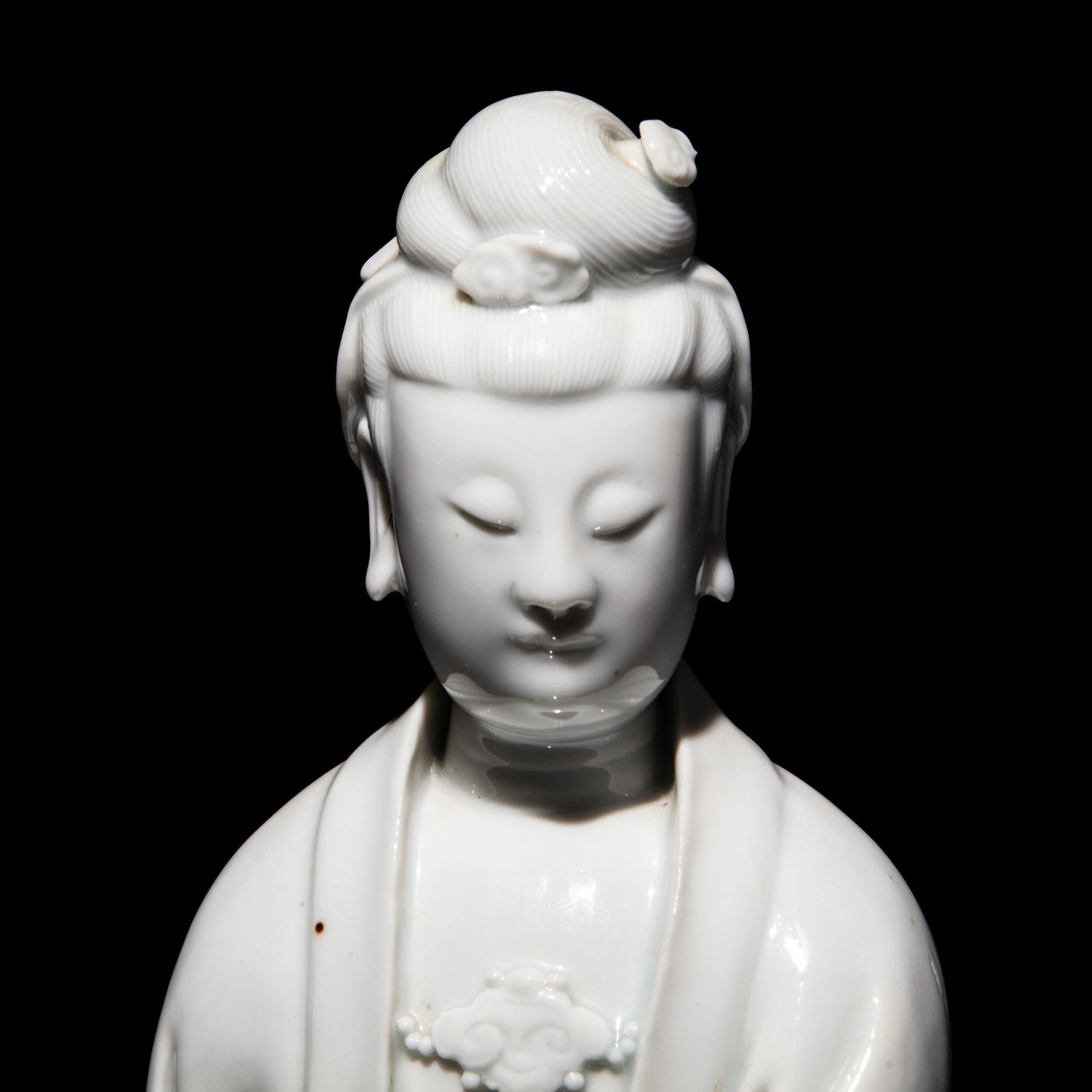 A Chinese Blanc de Chine Figure of Guanyin, Puji Yuren Mark