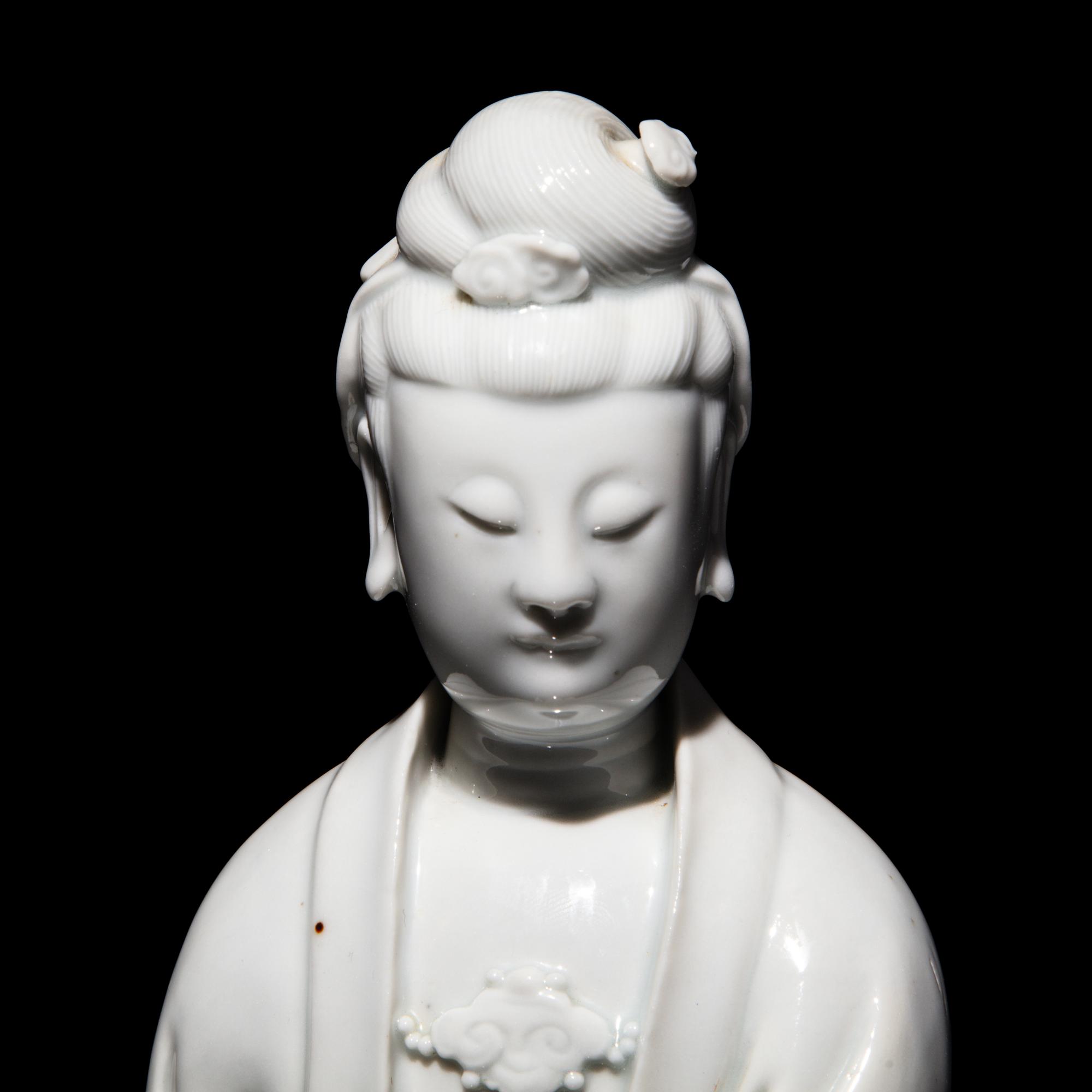 A Chinese Blanc de Chine Figure of Guanyin, Puji Yuren Mark