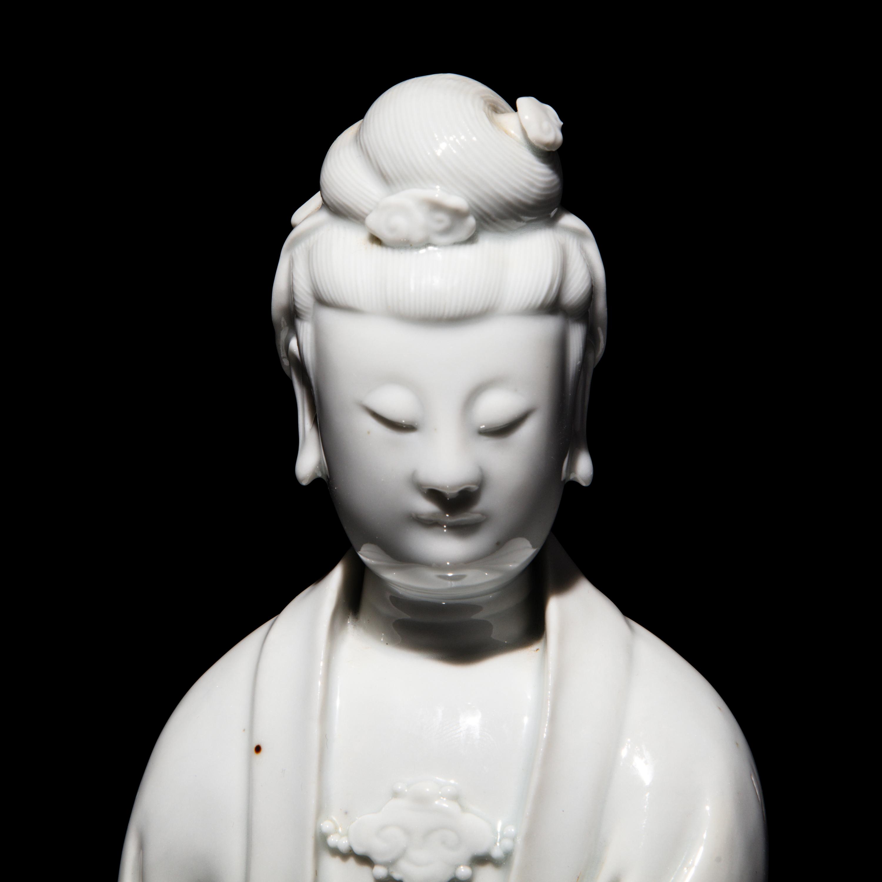 A Chinese Blanc de Chine Figure of Guanyin, Puji Yuren Mark