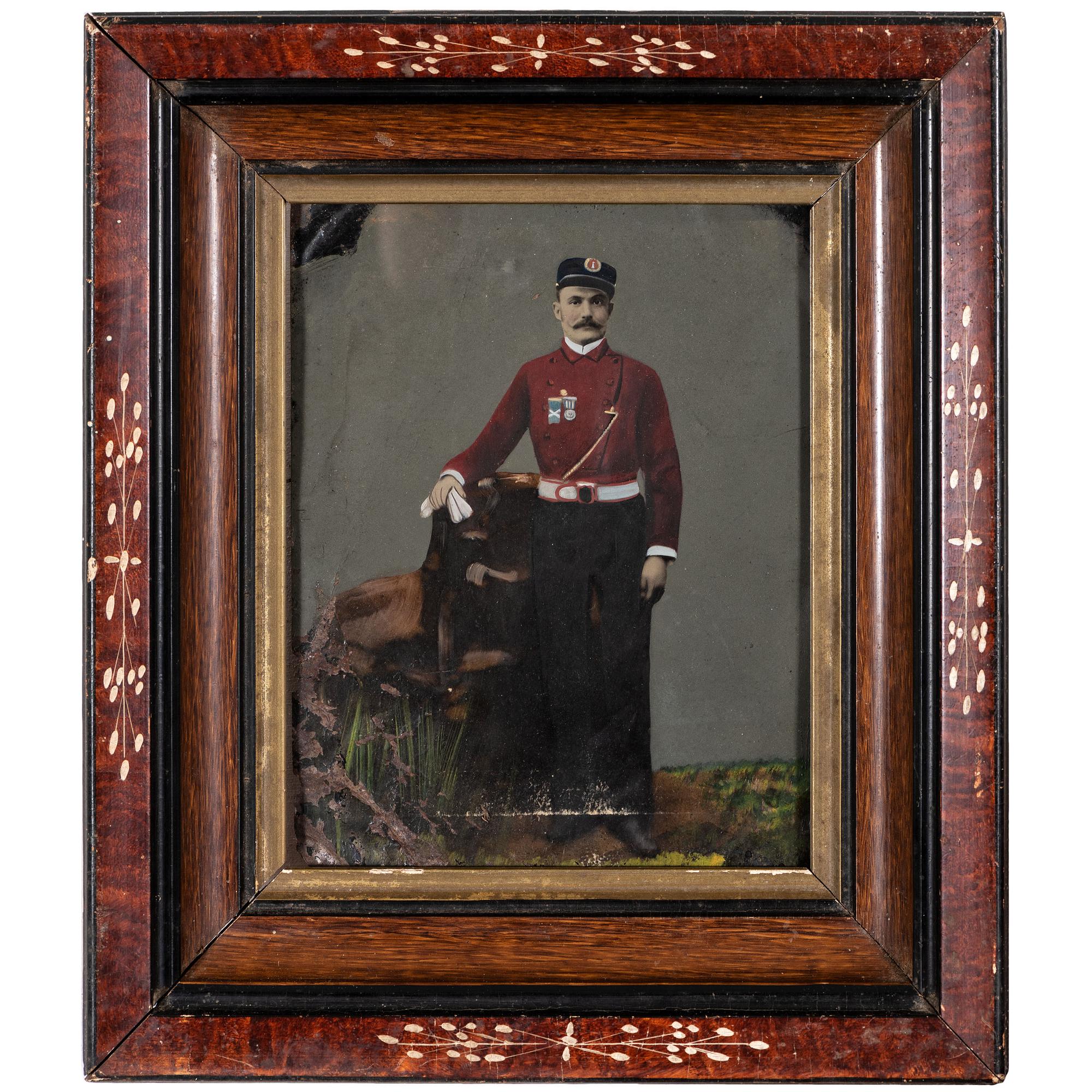 [EARLY PHOTOGRAPHY - PORTRAITURE]. A group of 6 folk art hand-painted tintypes of soldiers in uniform, comprising: