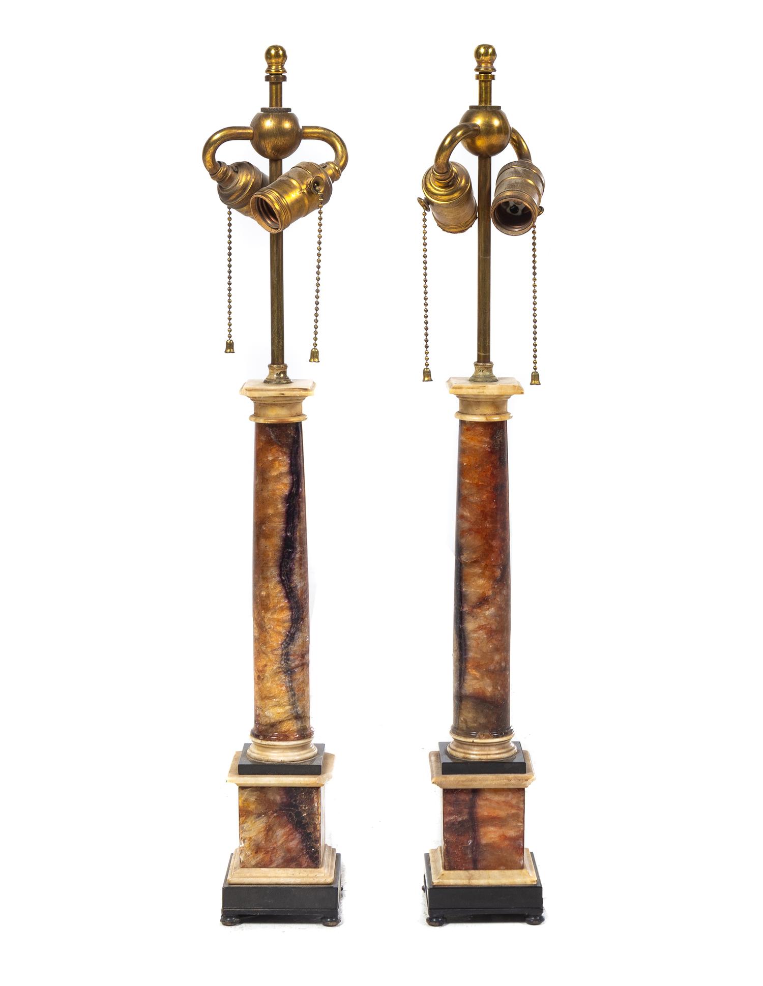 A Pair of English Blue John Candlesticks Mounted as Lamps
