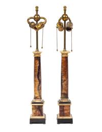 A Pair of English Blue John Candlesticks Mounted as Lamps