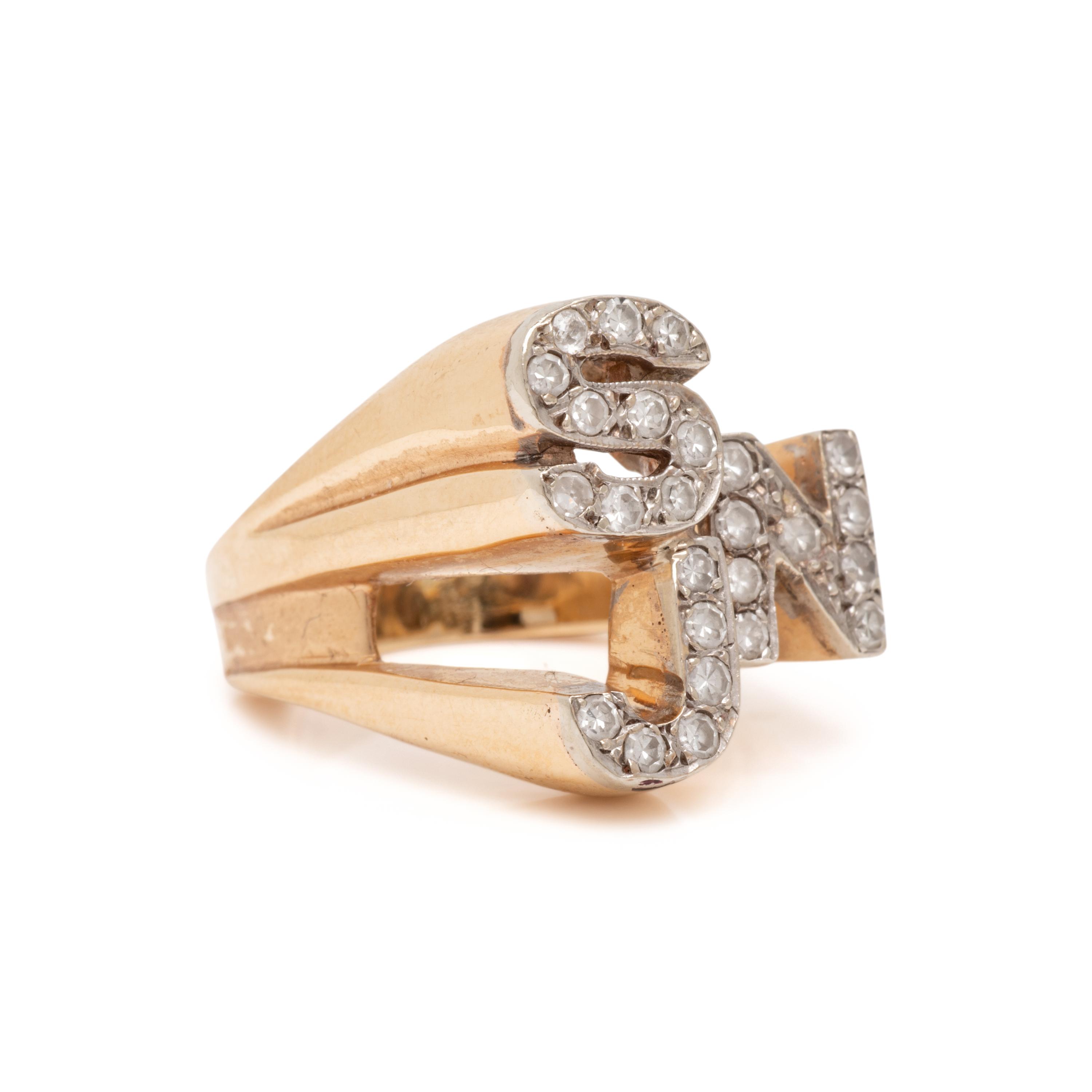 Diamond and Yellow Gold Initial Ring