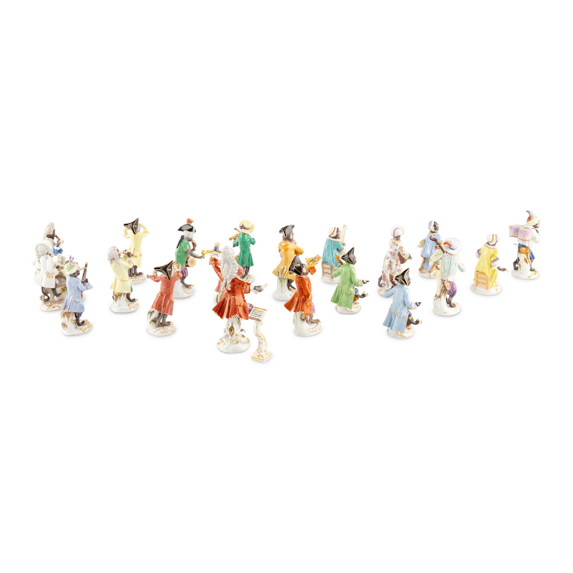 A Meissen Porcelain Twenty-Piece Monkey Orchestra