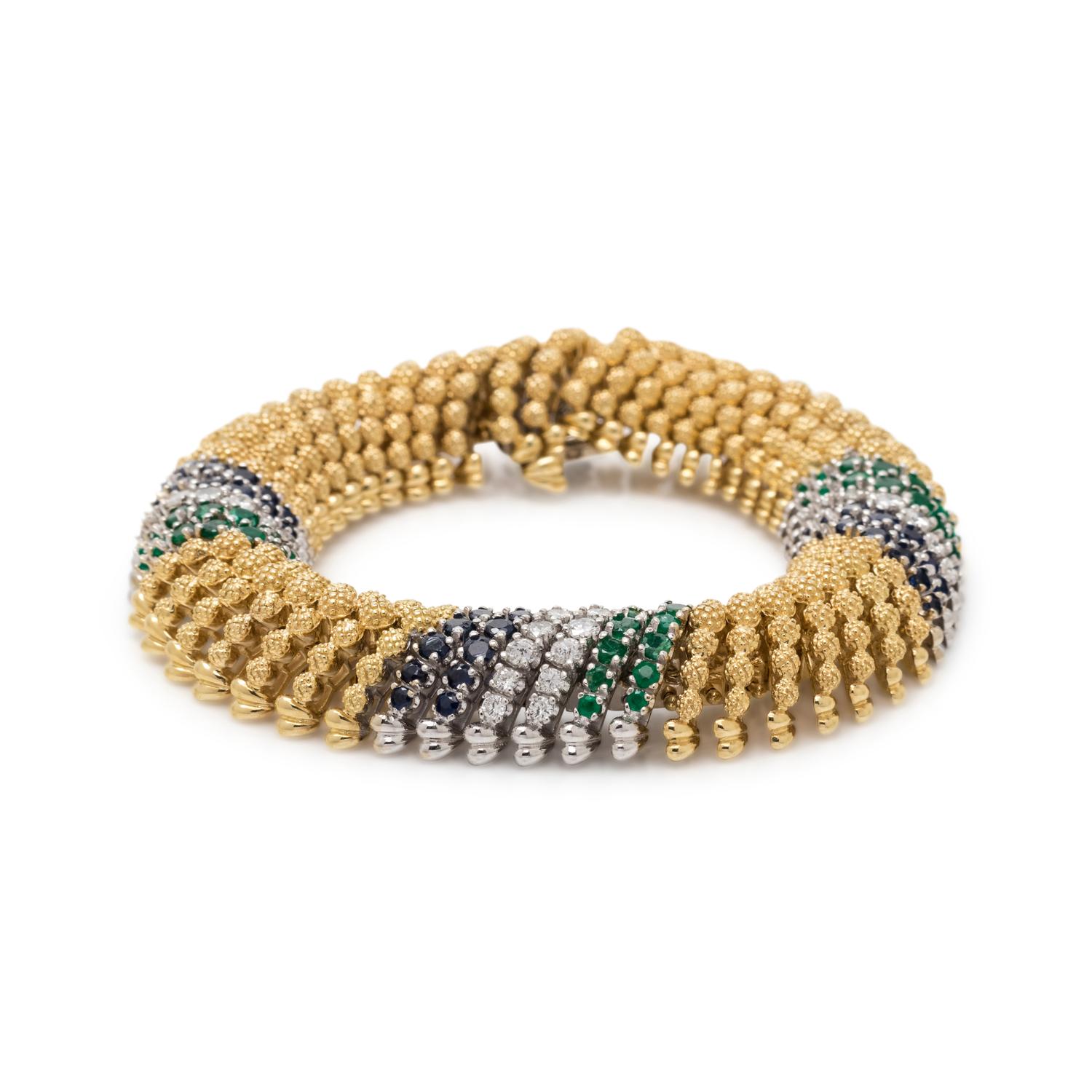 DIAMOND, EMERALD AND SAPPHIRE BRACELET