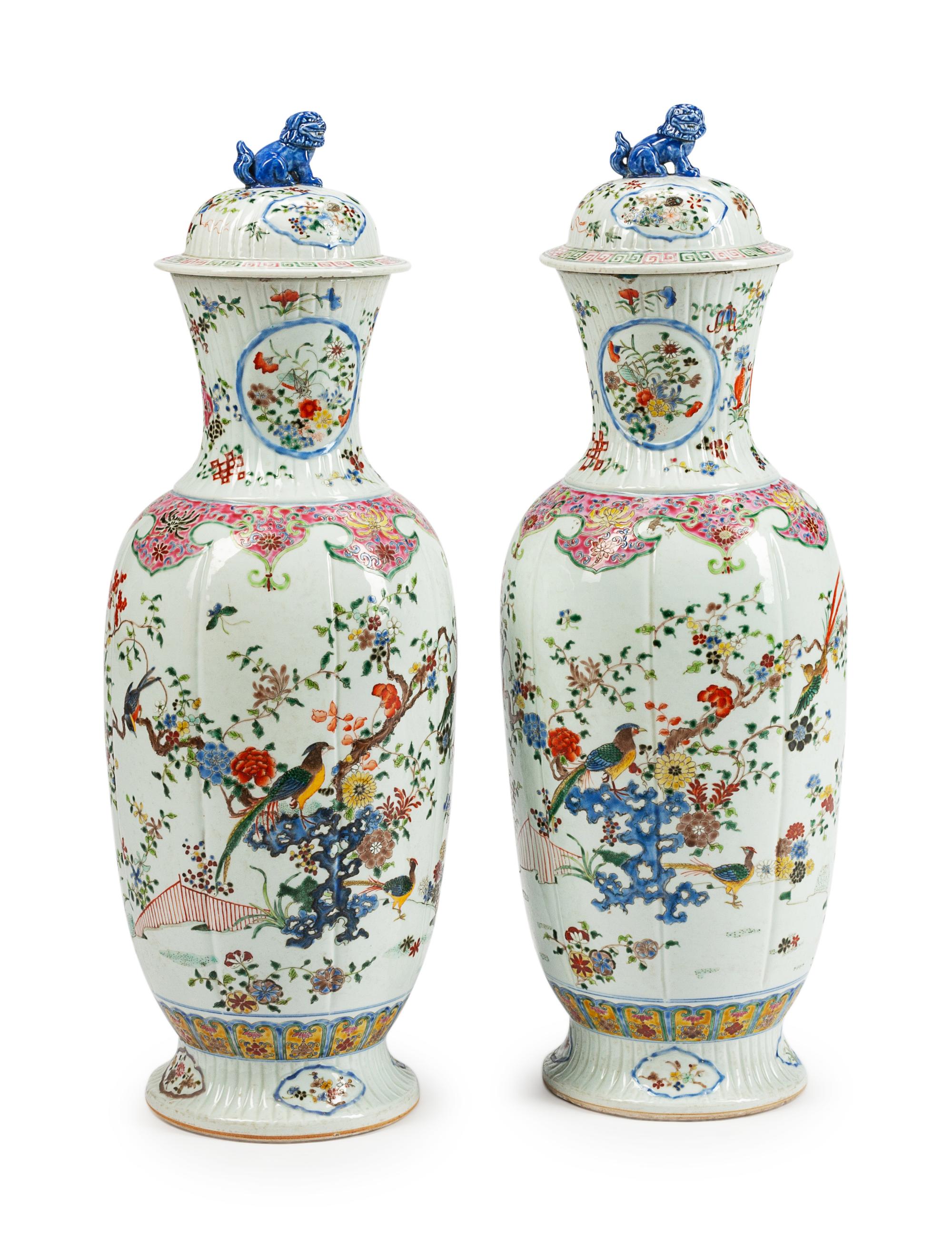 A Pair of Chinese Porcelain Covered Vases