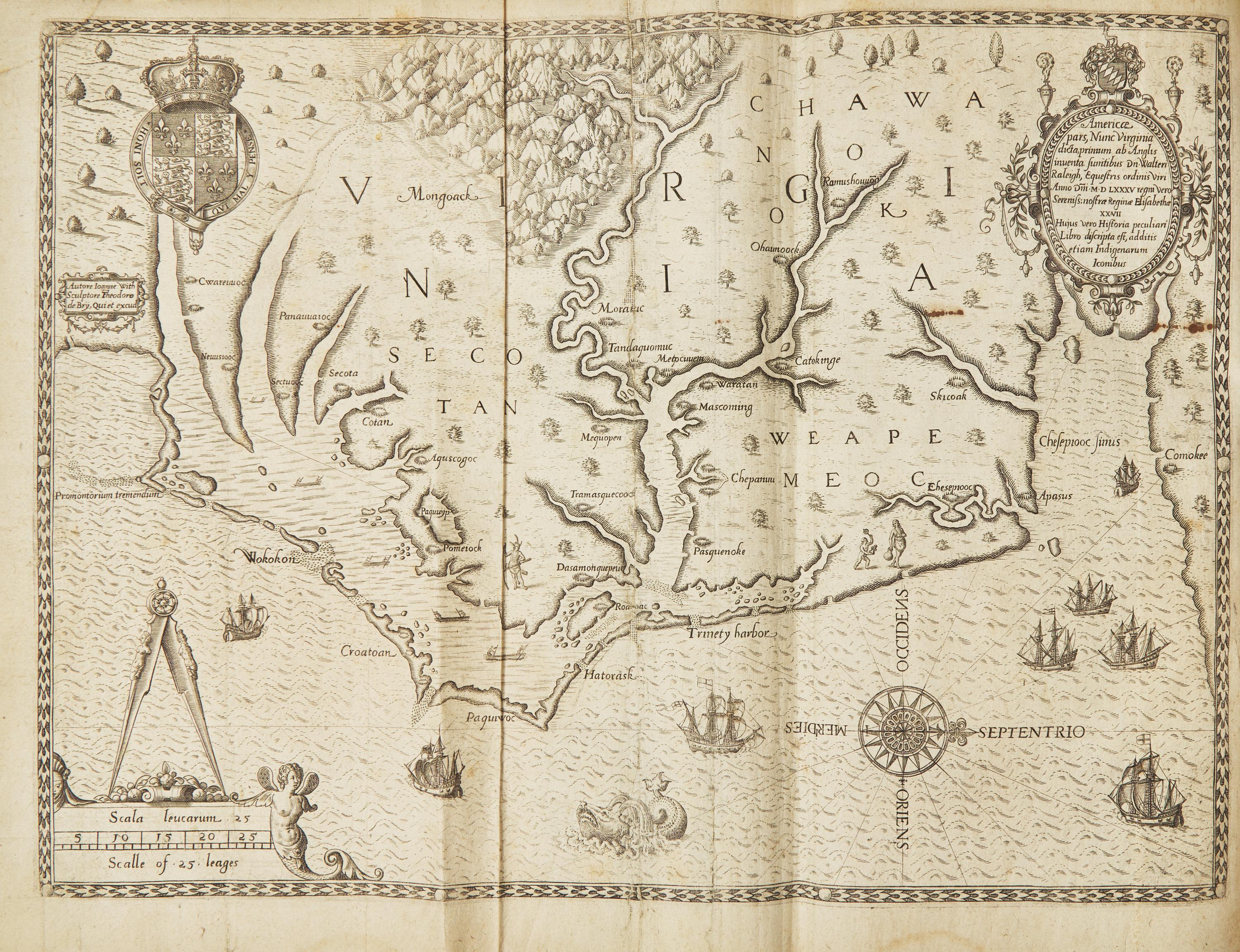 [Bry, Theodor de] Hariot, Thomas. Admiranda narratio fida tamen, de commodis et incolarum ritibus Virginiae... (Part One, in Latin, of De Bry's Great Voyages)
