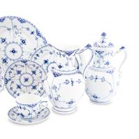 A Royal Copenhagen Blue Fluted Half Lace Porcelain Luncheon Service