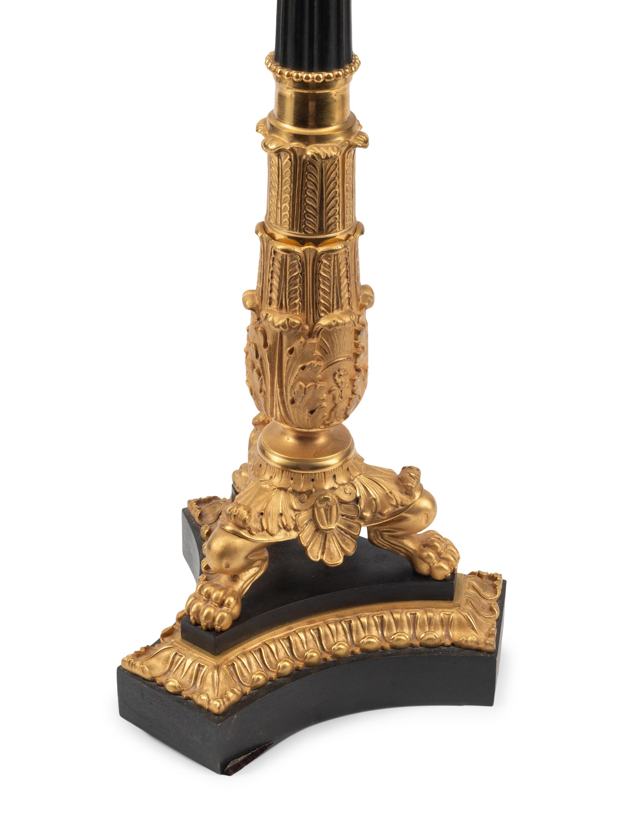 An Empire Gilt and Patinated Bronze Cantilevered Lamp