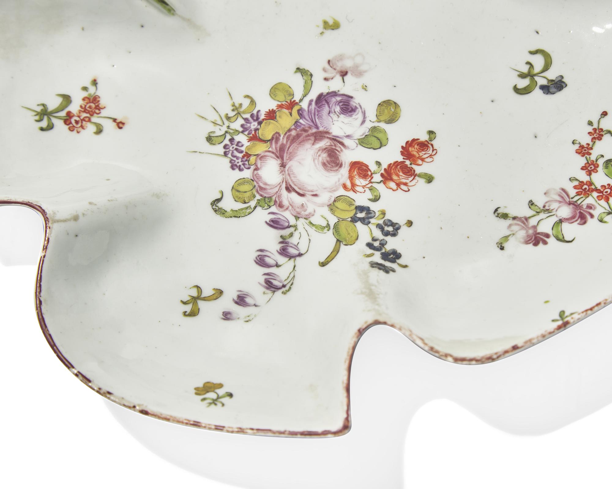 A Pair of Longton Hall Soft-Paste Porcelain Leaf Form Dishes