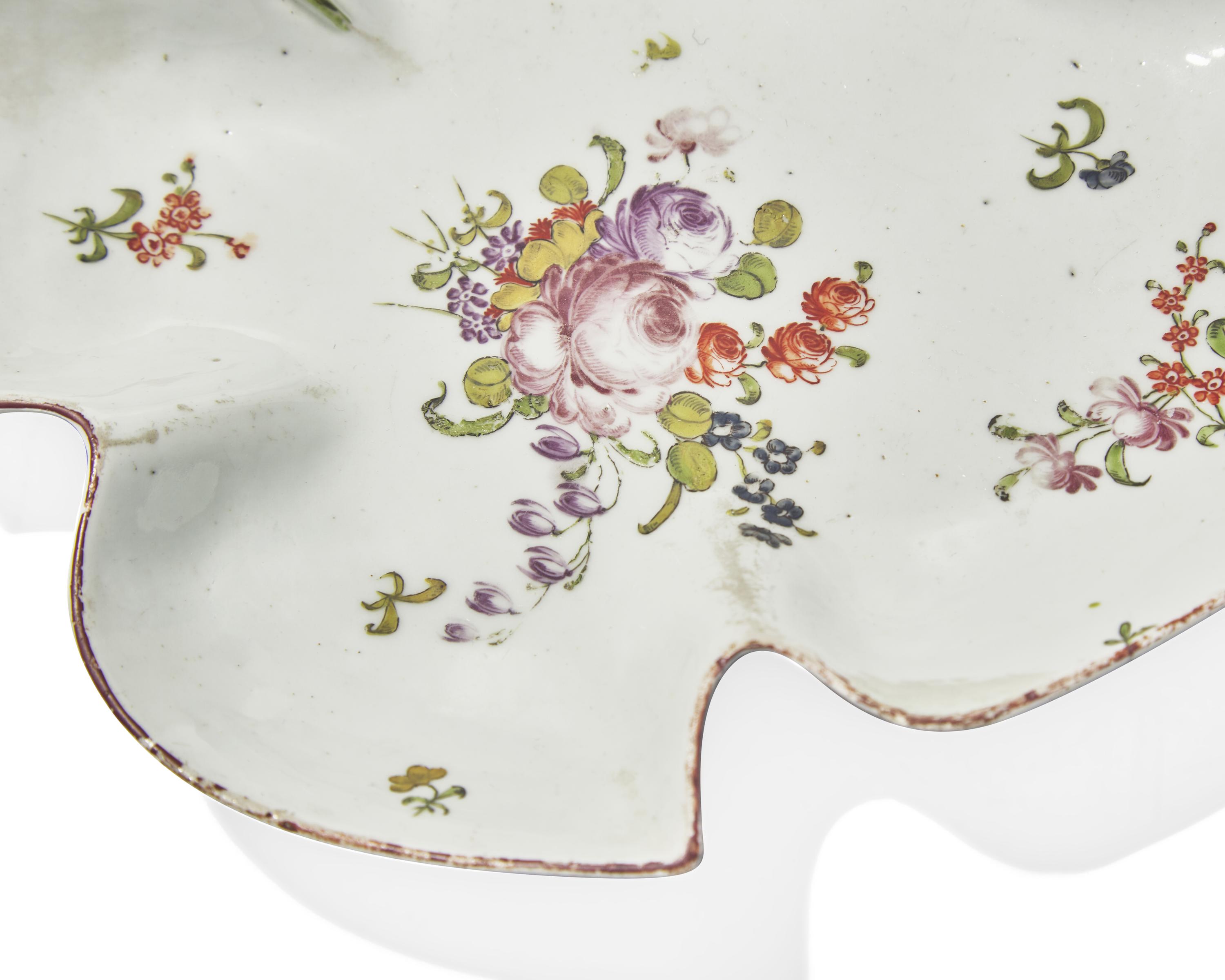 A Pair of Longton Hall Soft-Paste Porcelain Leaf Form Dishes