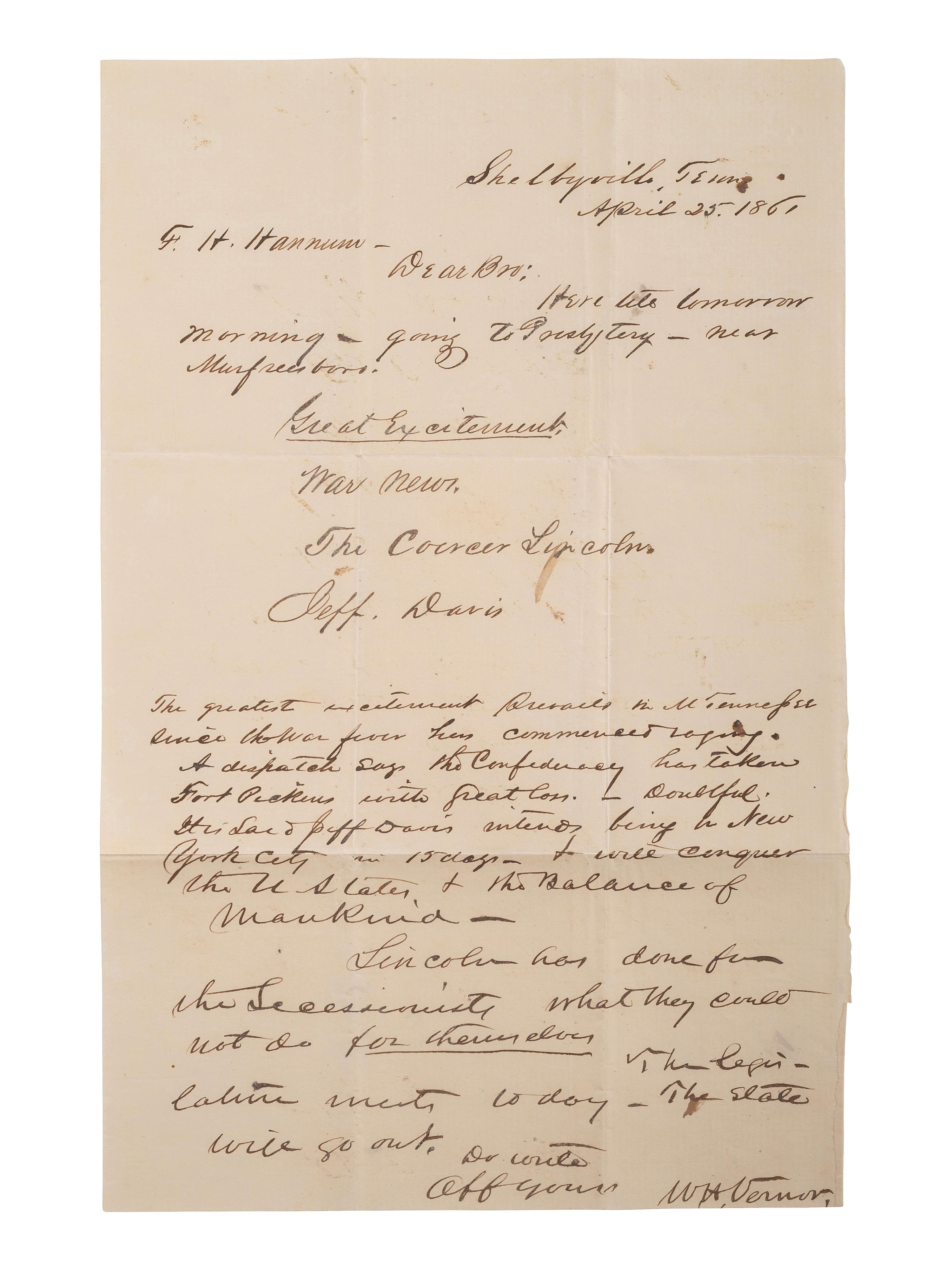 [CIVIL WAR]. Confederate letters and documents related to multiple southern states.