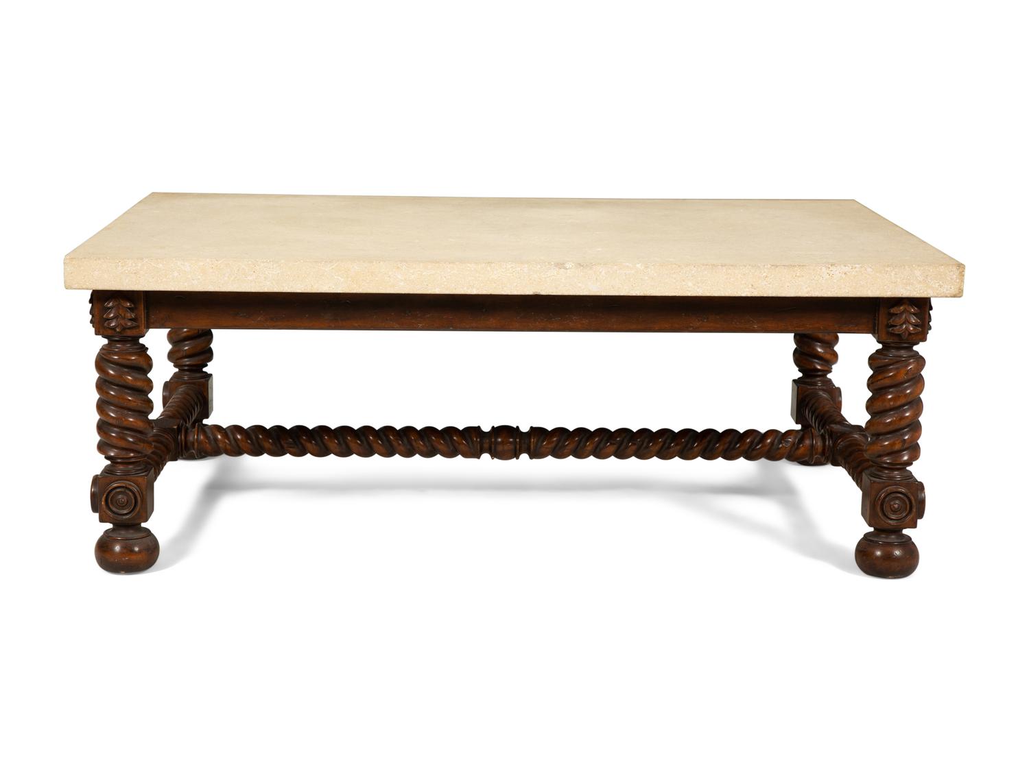 A Jacobean Style Low Table with Later Limestone Top