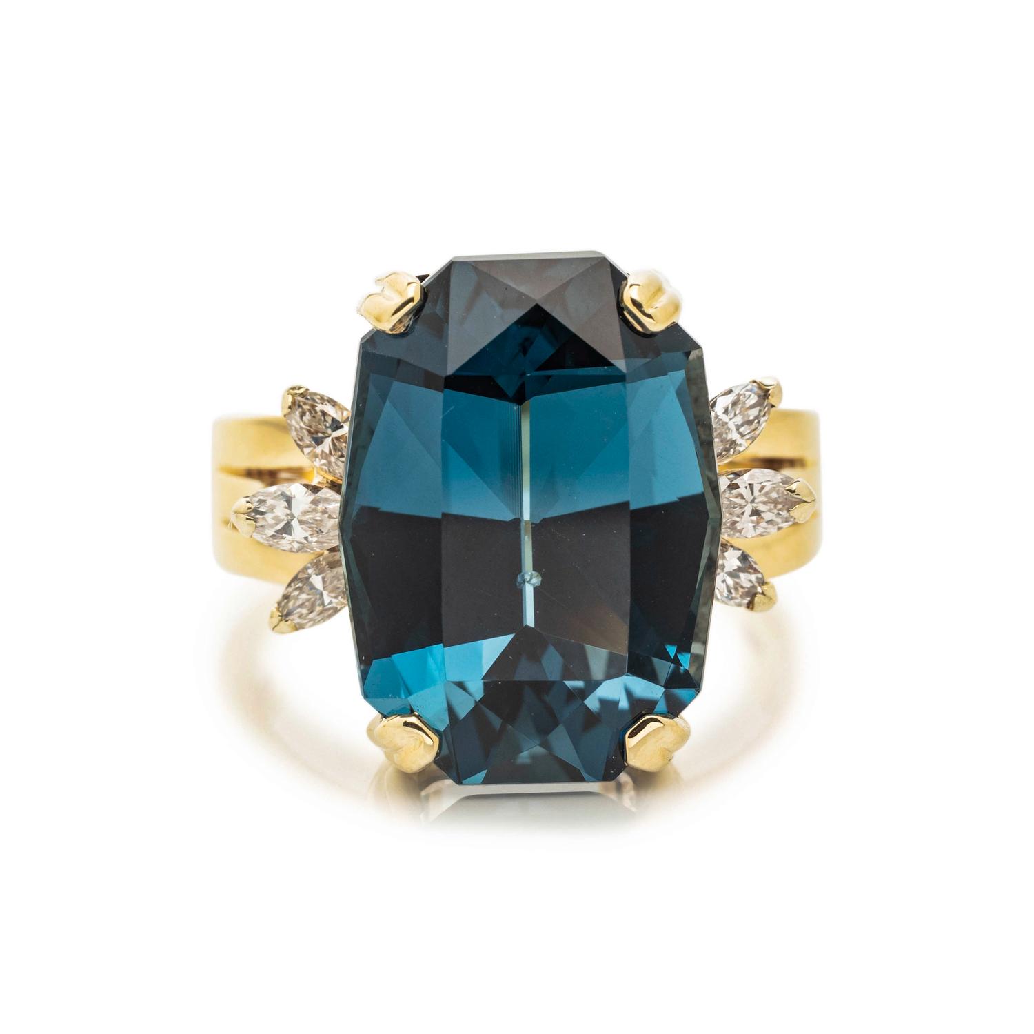 BLUE TOPAZ AND DIAMOND RING