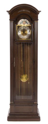 An American Mahogany Tall Case Clock, Trend Height 74 1/2 x width 21 1/2 x depth 12 1/2 inches. — SECOND HALF 20TH CENTURY