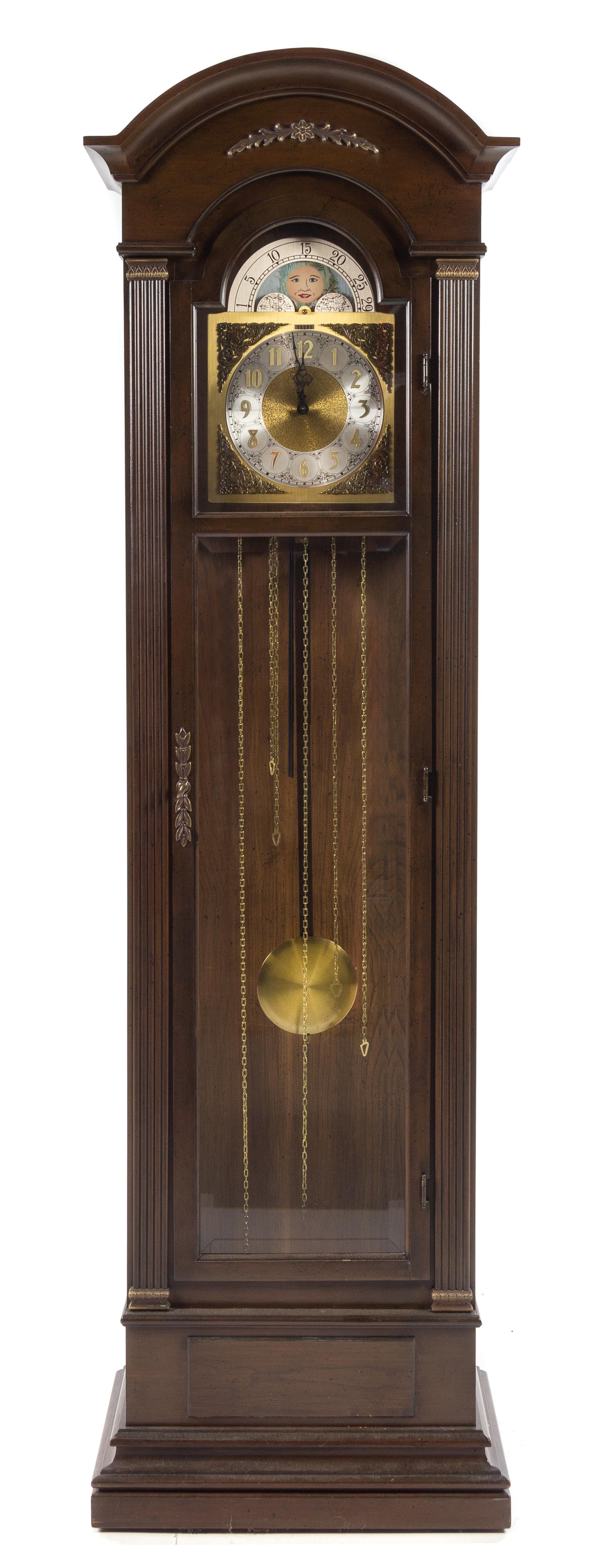 An American Mahogany Tall Case Clock, Trend Height 74 1/2 x width 21 1/2 x depth 12 1/2 inches. — SECOND HALF 20TH CENTURY