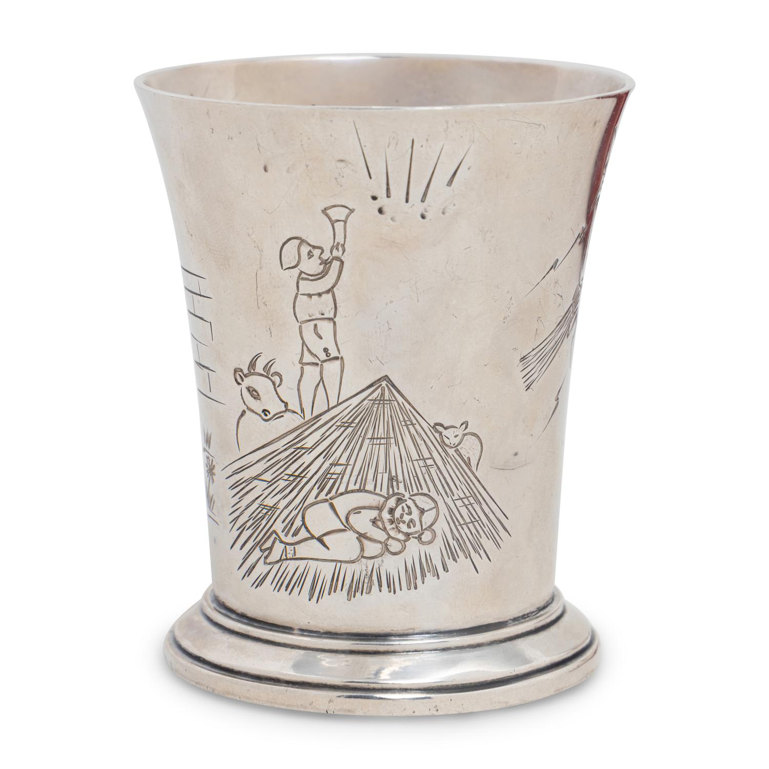 An English Silver Child's Cutlery Set and Cup