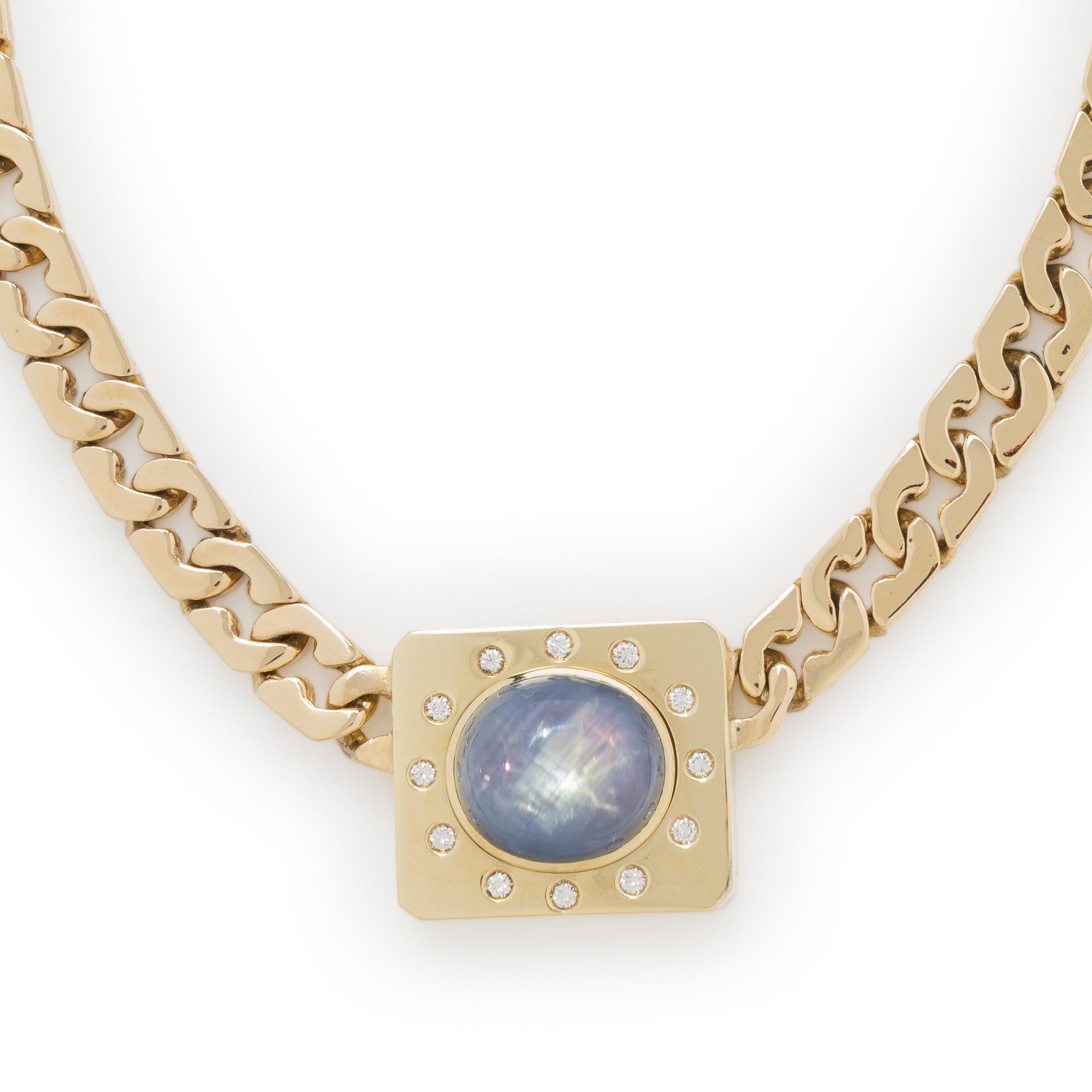 YELLOW GOLD, STAR SAPPHIRE, AND DIAMOND NECKLACE
