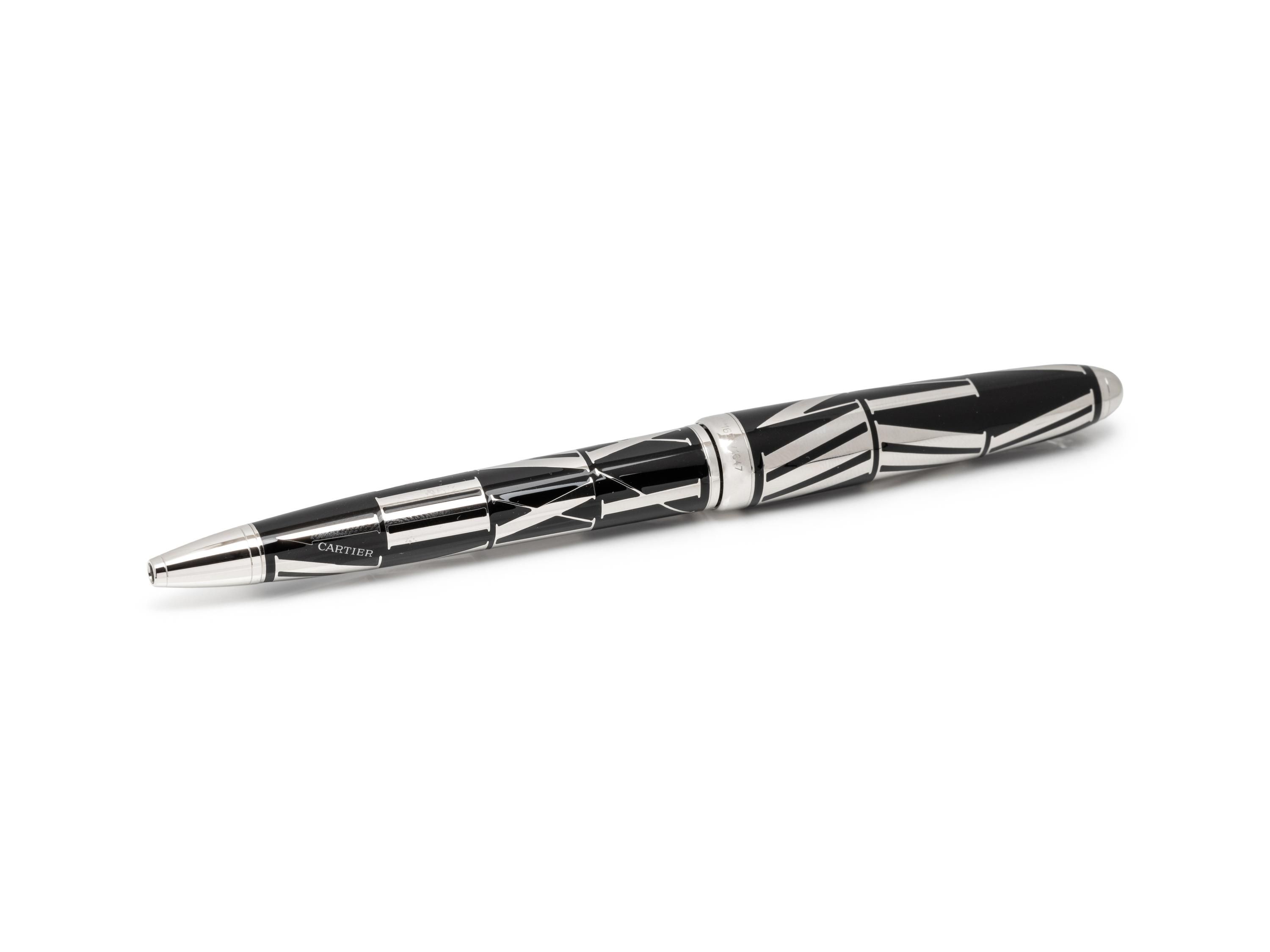LOUIS CARTIER, BLACK LACQUER ROMAN NUMERALS LIMITED EDITION BALLPOINT PEN, 1656/1847