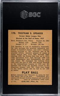 A 1940 Play Ball Tris Speaker Baseball Card No. 170 (SGC 6 EX/NM)