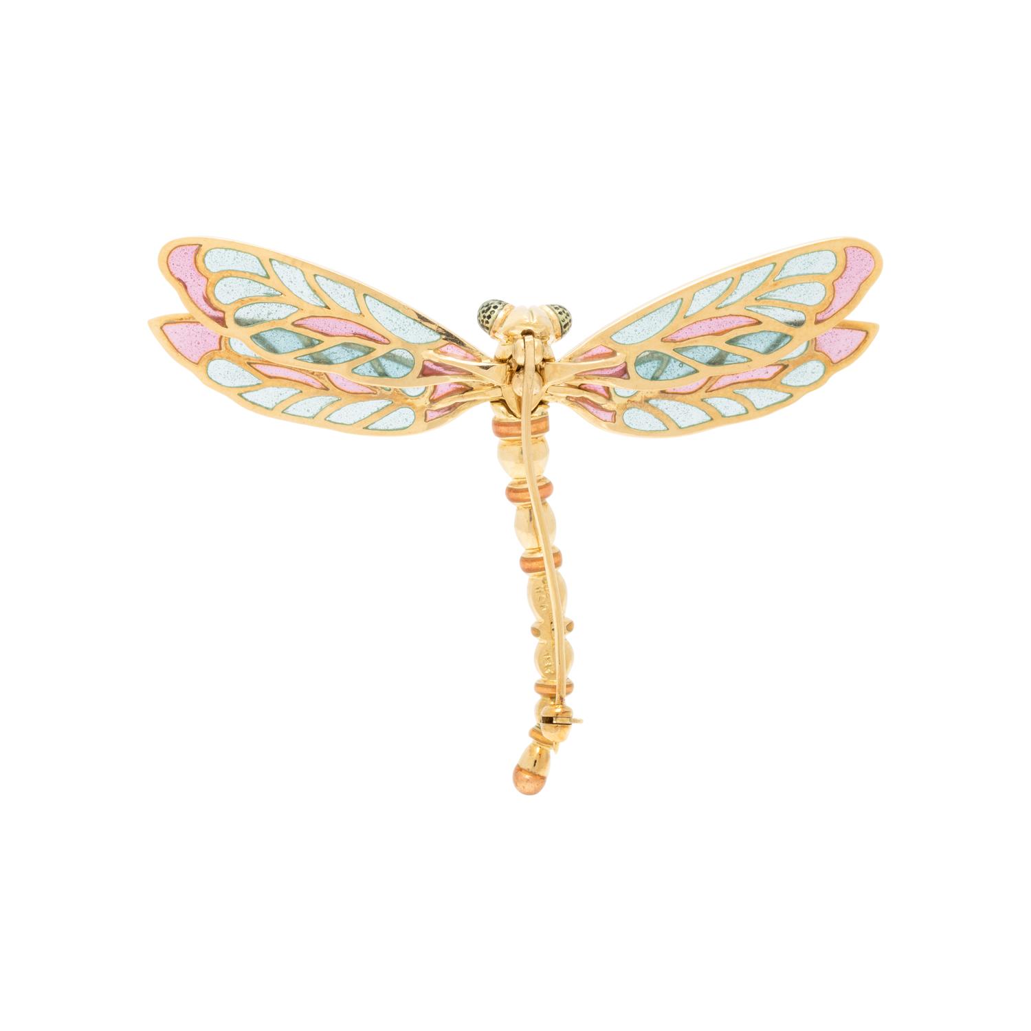 YELLOW GOLD AND PLIQUE-À-JOUR ENAMEL DRAGONFLY BROOCH