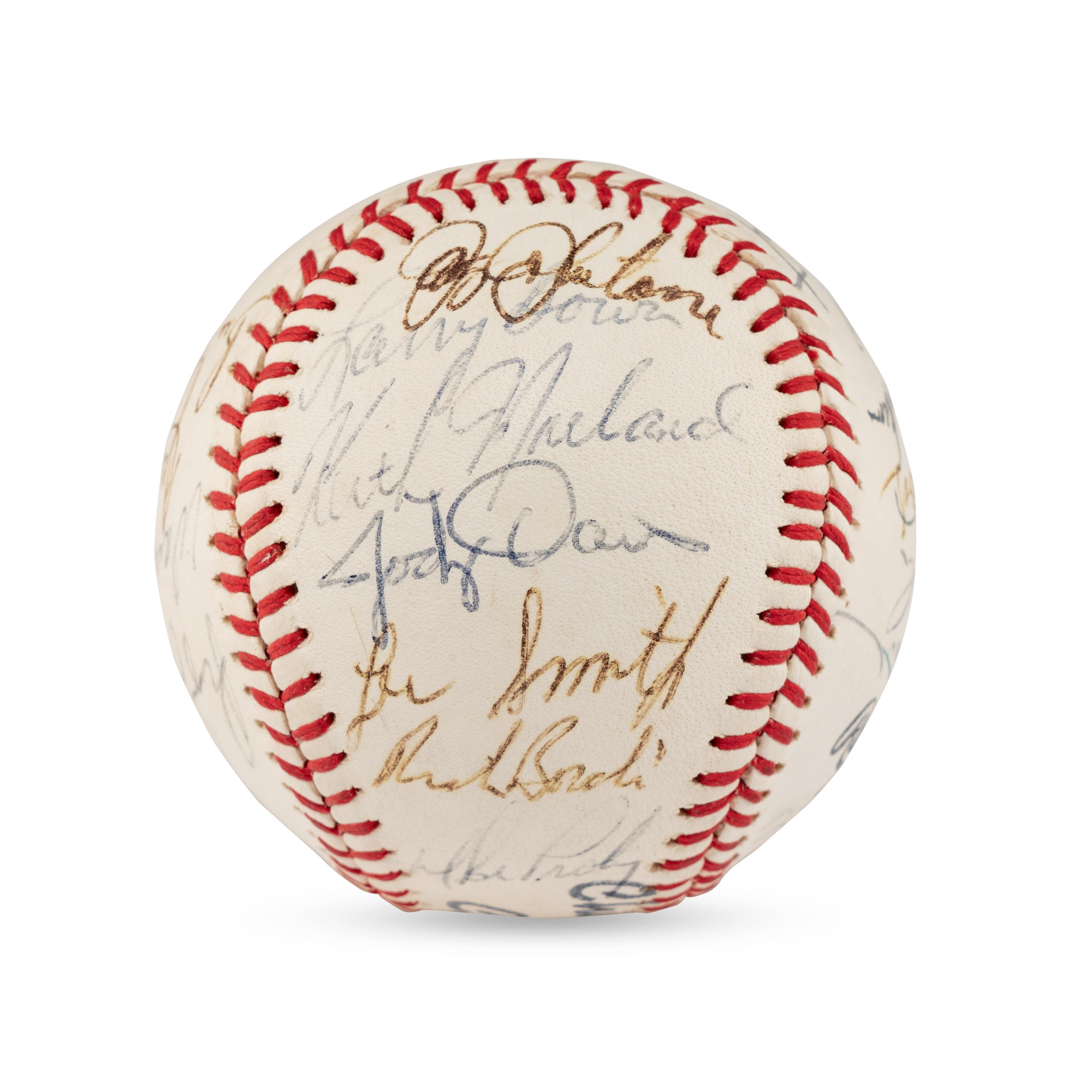 A 1982 Chicago Cubs Team Signed Autograph Baseball (Including Early Career Ryne Sandberg Signature)