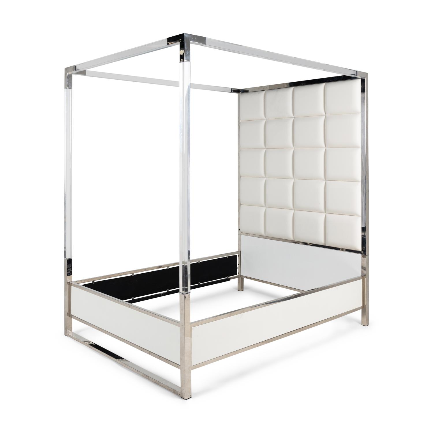 A Contemporary Acrylic and Chrome Queen-Sized Canopy Bed