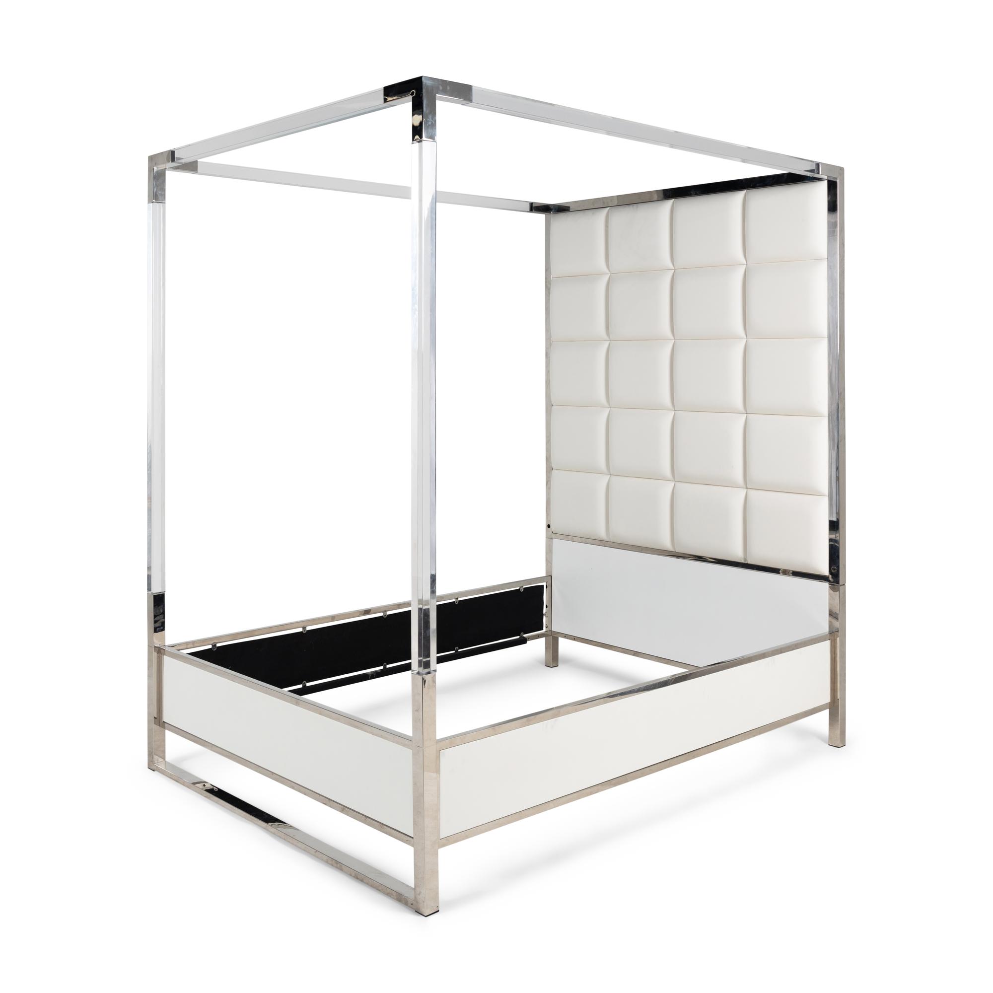 A Contemporary Acrylic and Chrome Queen-Sized Canopy Bed