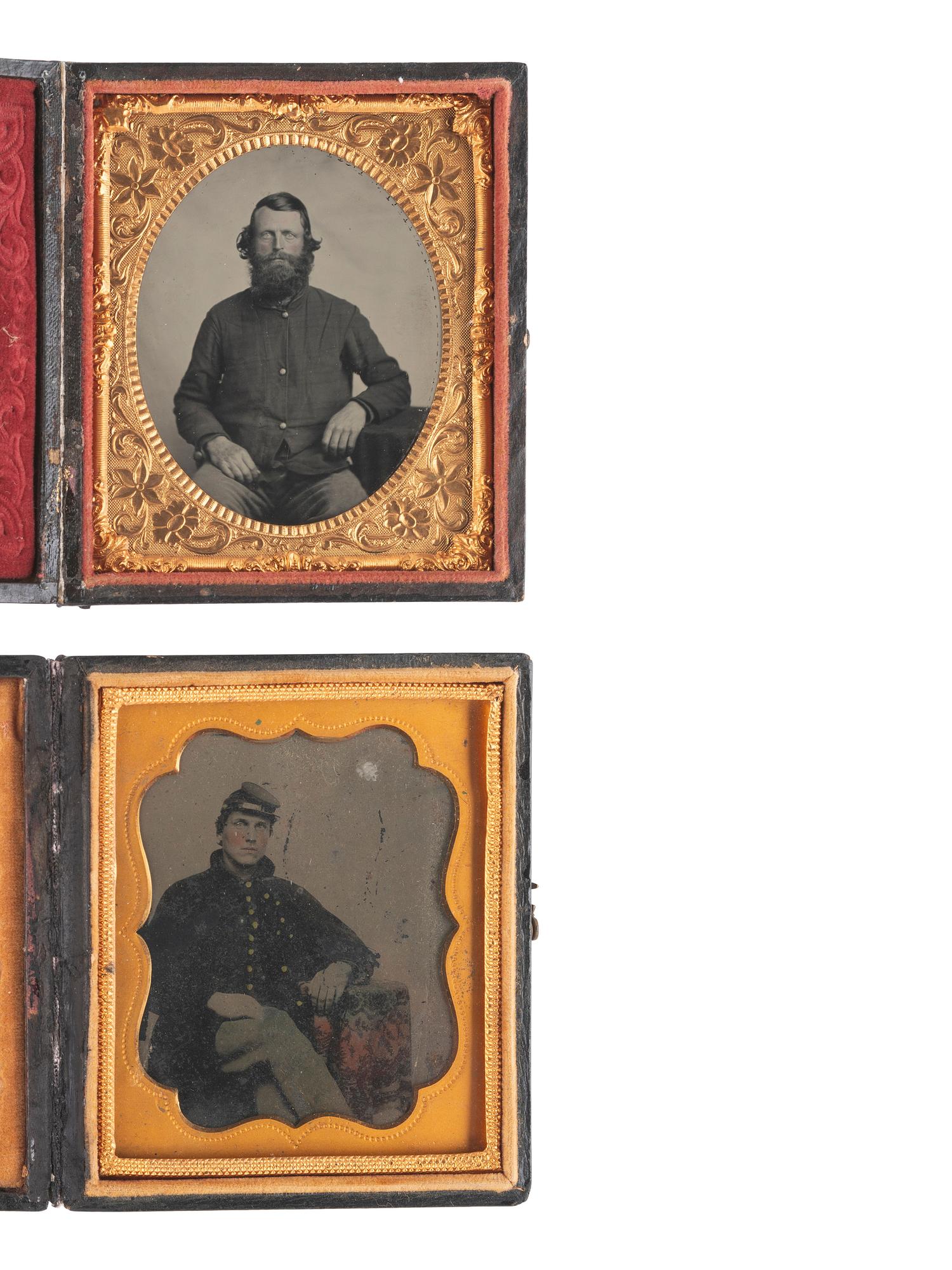 [CIVIL WAR]. 5 tintypes of soldiers, most outfitted in sack coats or overcoats.