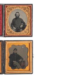 [CIVIL WAR]. 5 tintypes of soldiers, most outfitted in sack coats or overcoats.