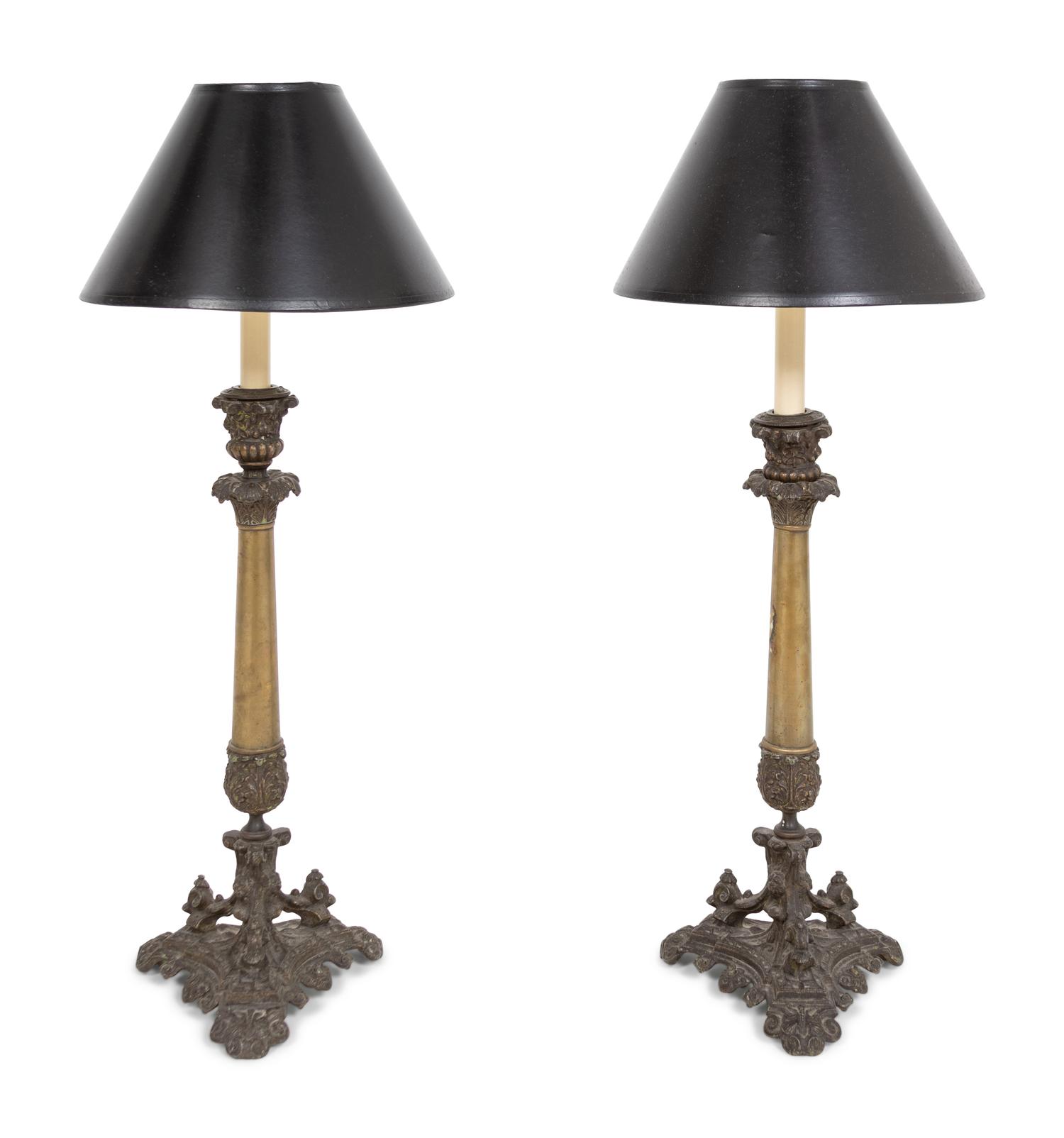 A Pair of Napoleon III Style Candlesticks Mounted as Lamps