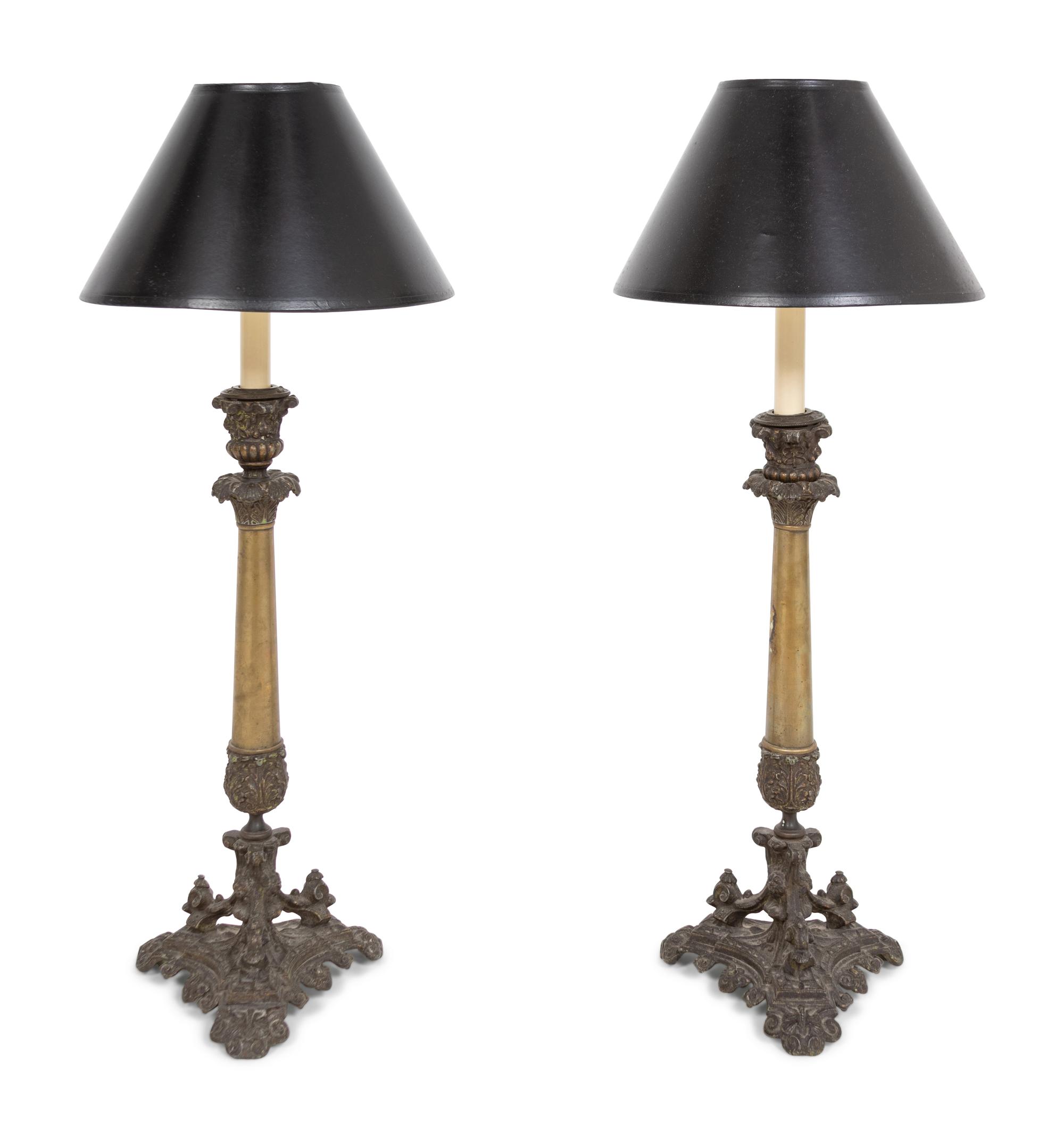 A Pair of Napoleon III Style Candlesticks Mounted as Lamps