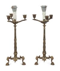 A Pair of Grand Tour Silvered Bronze Candelabra Mounted as Lamps