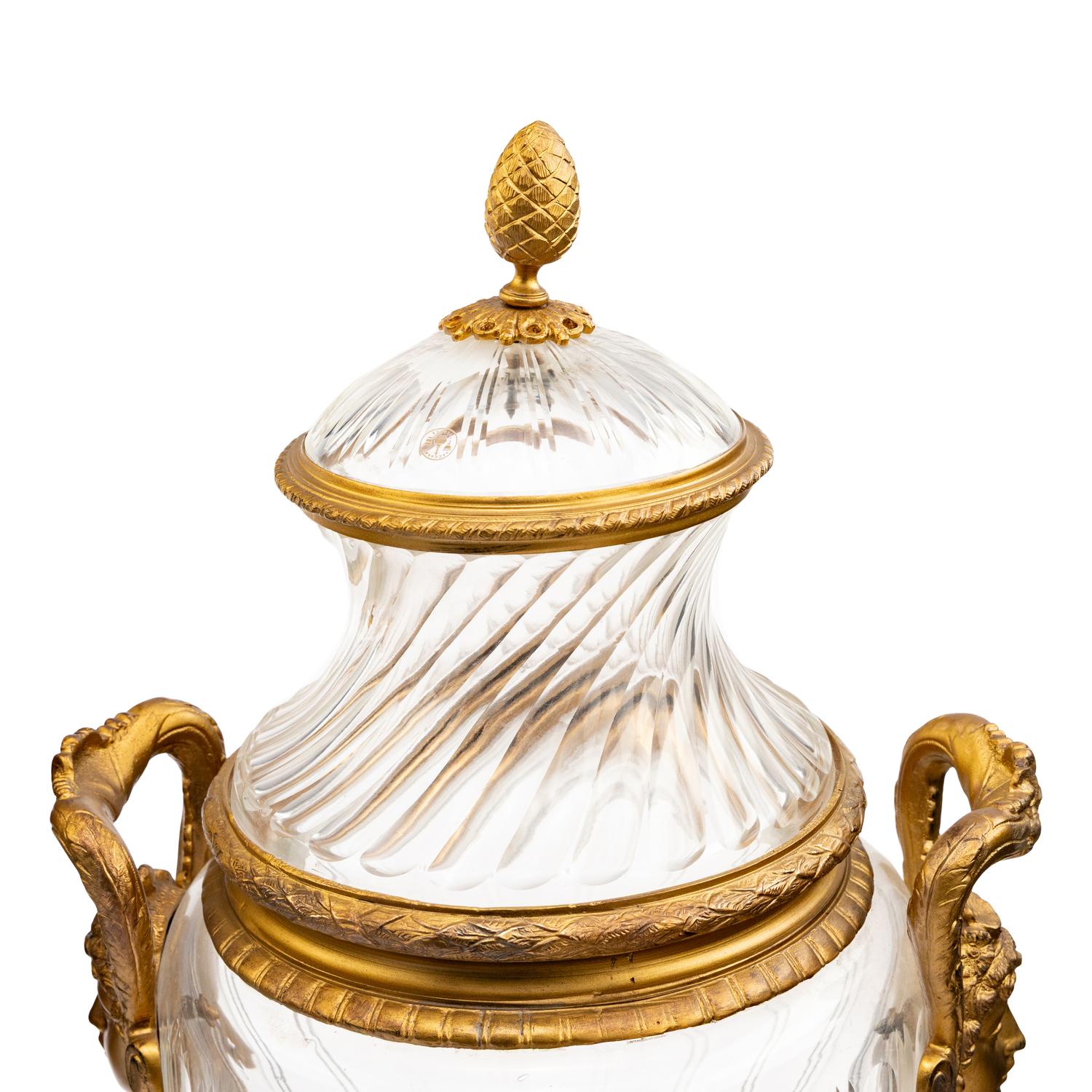 A Pair of Large Baccarat Gilt Bronze and Cut-Glass Urns
