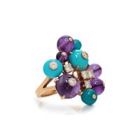 CARTIER, DIAMOND, AMETHYST AND TURQUOISE 'DELICES DE GOA' RING