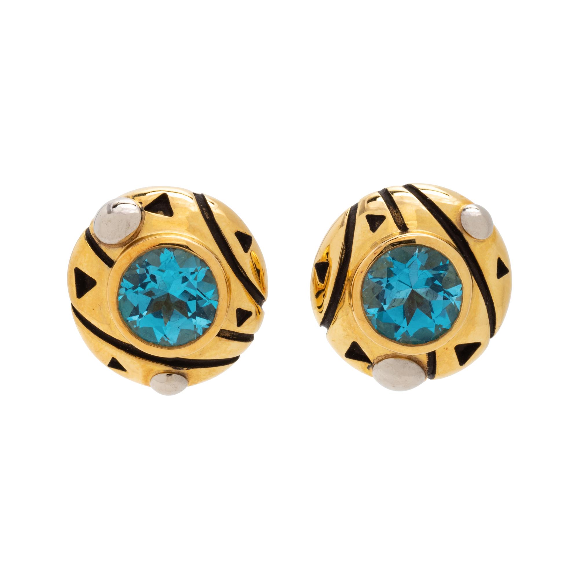 JOHN ATENCIO, YELLOW GOLD AND BLUE TOPAZ 'CHORUS' EARRINGS
