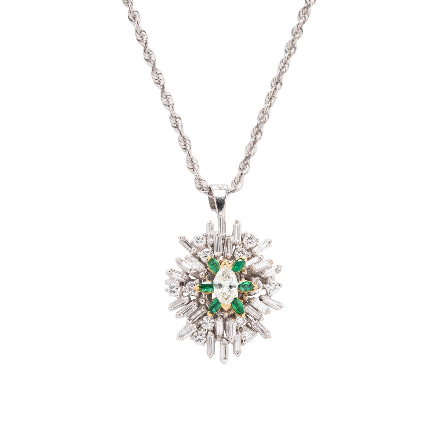 DIAMOND AND EMERALD EARRINGS AND PENDANT NECKLACE