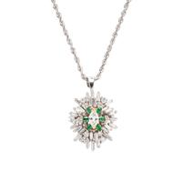 DIAMOND AND EMERALD EARRINGS AND PENDANT NECKLACE