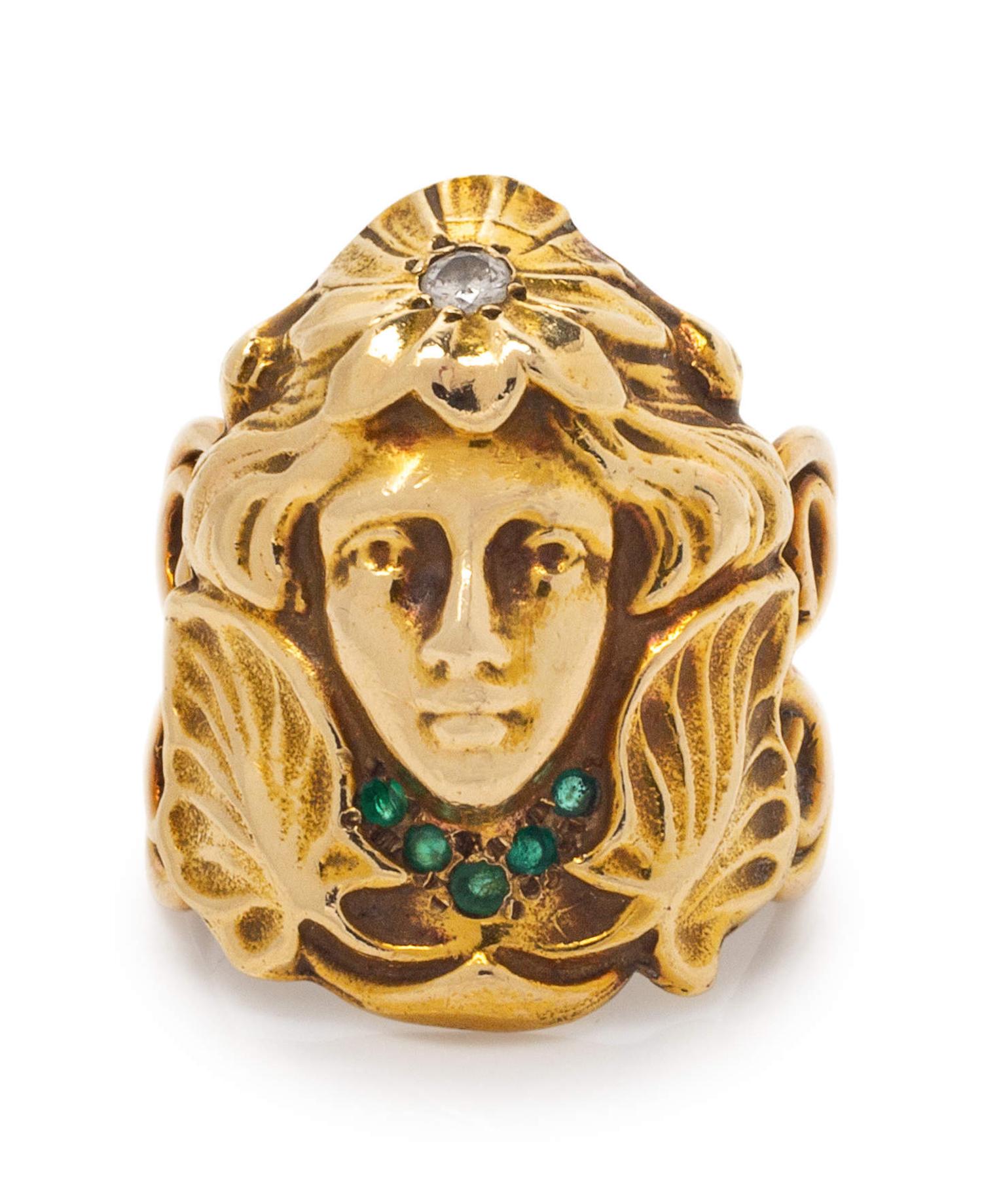 A Yellow Gold, Diamond and Emerald Ring,