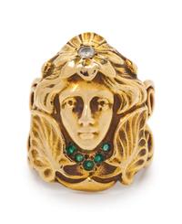A Yellow Gold, Diamond and Emerald Ring,