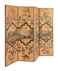 A Polychrome Decorated Four-Panel Screen