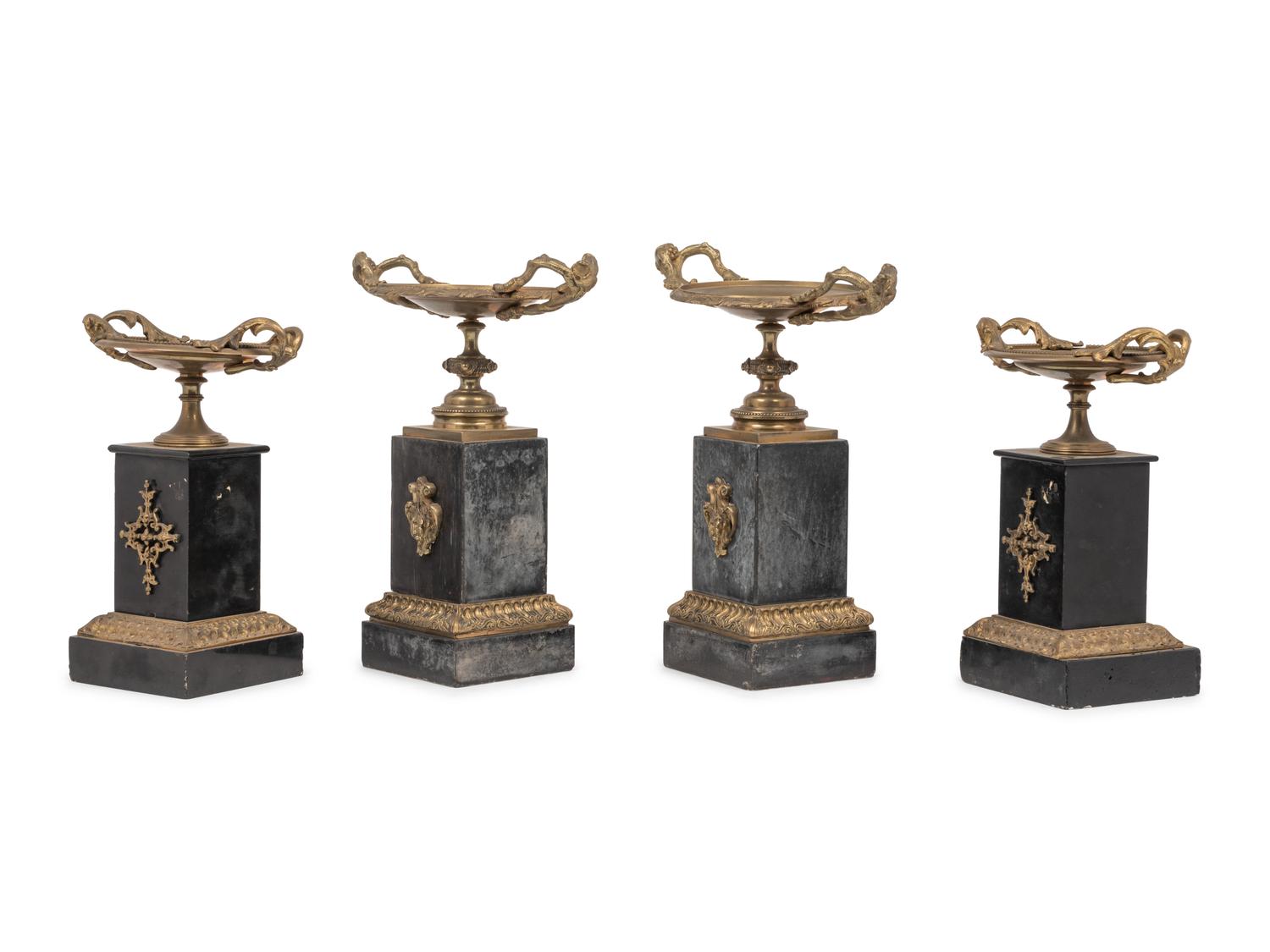 Two Pairs of Continental Gilt Bronze and Marble Tazze