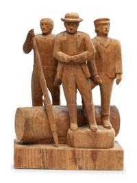 A Folk Art Carved Pine Group of Lumberjacks