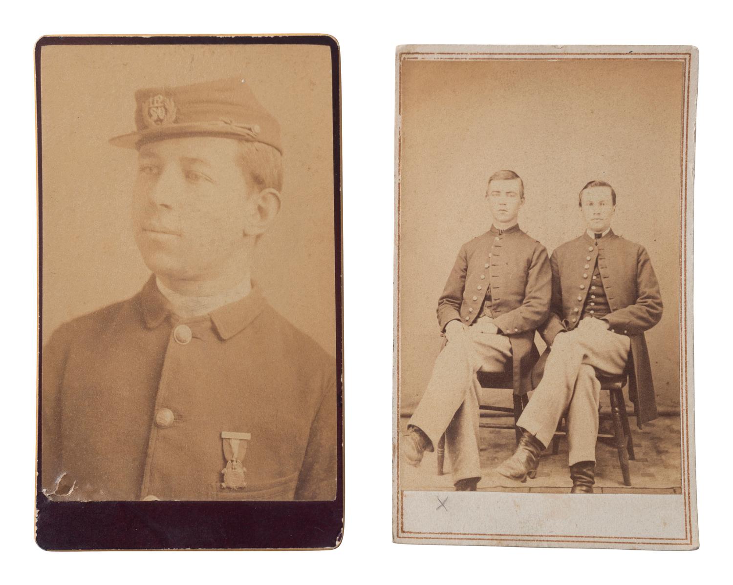[CIVIL WAR]. A group of 3 tintypes and 2 CDVs featuring war era and postwar soldiers, including: