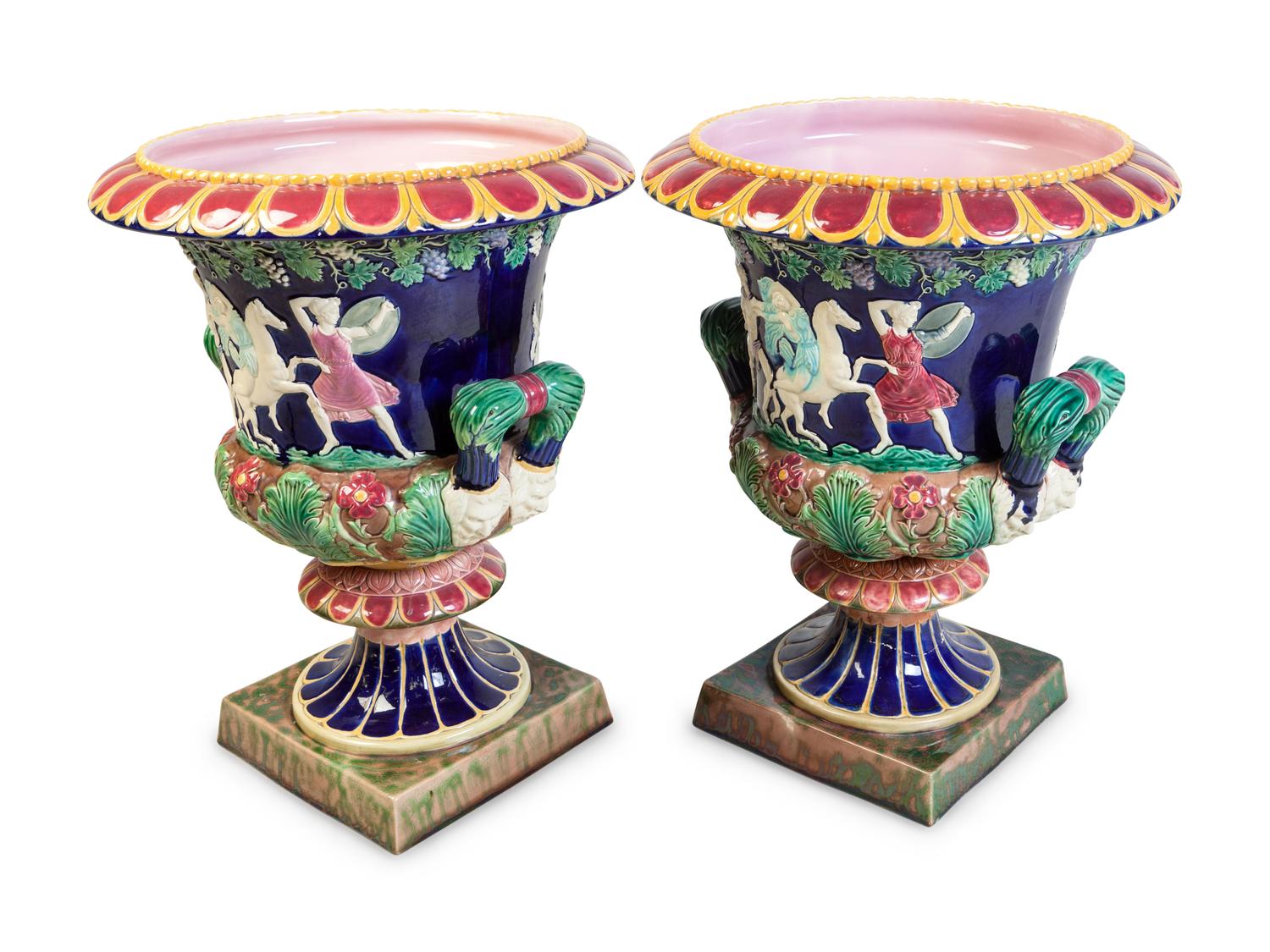 A Pair of Majolica Urns
