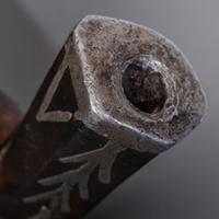 Monumental Ojibwe Calumet Pipe, with Fine Lead Inlay Burl Bowl