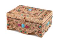 A Silver Filigree and Semi-Precious Stone-Inset Box, 20th Century, of rectangular form with stylized floral decoration.